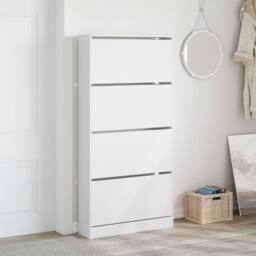 Berkfield Home Shoe Cabinet with 4 Flip-Drawers White 80x21x163.5 cm - thumbnail 3