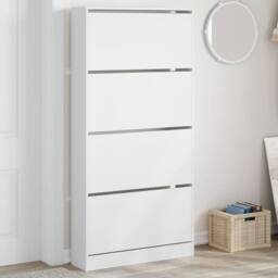Berkfield Home Shoe Cabinet with 4 Flip-Drawers White 80x21x163.5 cm - thumbnail 2