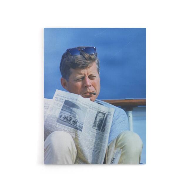 "Artery8 President John F Kennedy Cigar & Newspaper Canvas Wall Art Print in Blue - Size: W18"" x H24""" - image 1