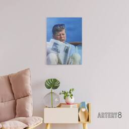 "Artery8 President John F Kennedy Cigar & Newspaper Canvas Wall Art Print in Blue - Size: W18"" x H24""" - thumbnail 3