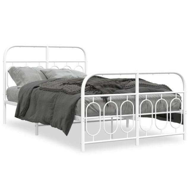Berkfield Home Metal Bed Frame without Mattress with Footboard White 120x200cm - Size: Small Double - image 1