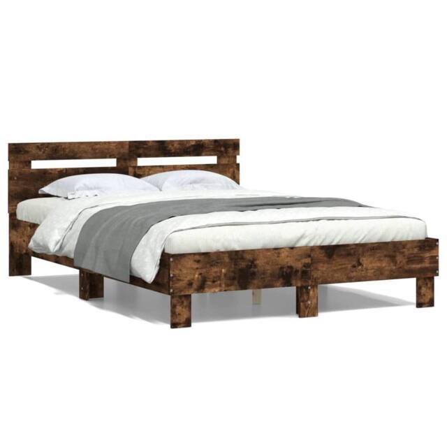 Berkfield Home Bed Frame without Mattress Smoked Oak 135x190 cm Double in Brown - image 1