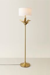 ValueLights Christina Fabric Drum Shade Gold Palm Leaf Detail Single Stem Floor Lamp in White - thumbnail 3