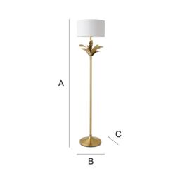 ValueLights Christina Fabric Drum Shade Gold Palm Leaf Detail Single Stem Floor Lamp in White - thumbnail 7