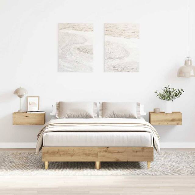 Berkfield Home Bed Frame No Mattress Artisan Oak 140x190 cm Engineered Wood in Brown - image 1