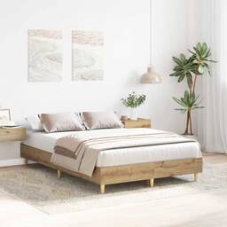 Berkfield Home Bed Frame No Mattress Artisan Oak 140x190 cm Engineered Wood in Brown - thumbnail 3