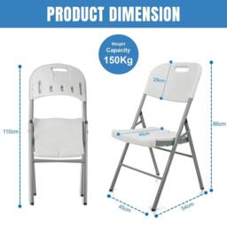 EONLION 4- Folding Plastic Chairs Indoor Outdoor Garden in White - Size: 100 cm - thumbnail 2