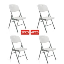 EONLION 4- Folding Plastic Chairs Indoor Outdoor Garden in White - Size: 100 cm