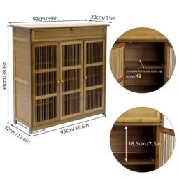 KORVIXA Bamboo Shoe Rack Cabinet in Brown - Size: 0.6m2 - thumbnail 2