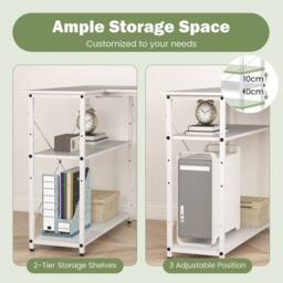 Costway L-shaped Computer Desk w/Power Outlet Workstation w/Reversible Shelves in White - thumbnail 5