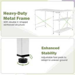 Costway L-shaped Computer Desk w/Power Outlet Workstation w/Reversible Shelves in White - thumbnail 8
