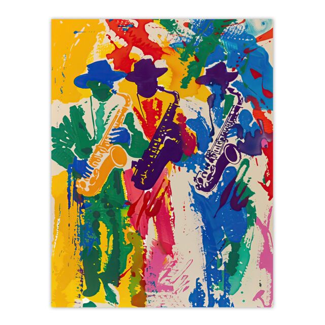 "Artery8 Saxophone Players Jazz Music Fest Abstract Wall Art Print - Size: W18"" x H24""" - image 1