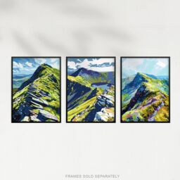 "Artery8 Set of 3 Lake District Helvellyn Mountain Range A4 Size Art Prints in Green - Size: W12"" x H16""" - thumbnail 5