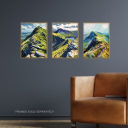 "Artery8 Set of 3 Lake District Helvellyn Mountain Range A4 Size Art Prints in Green - Size: W12"" x H16""" - thumbnail 2