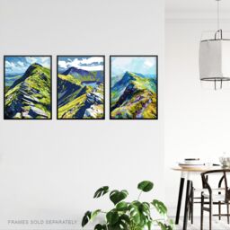 "Artery8 Set of 3 Lake District Helvellyn Mountain Range A4 Size Art Prints in Green - Size: W12"" x H16""" - thumbnail 3