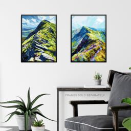 "Artery8 Set of 3 Lake District Helvellyn Mountain Range A4 Size Art Prints in Green - Size: W12"" x H16""" - thumbnail 6