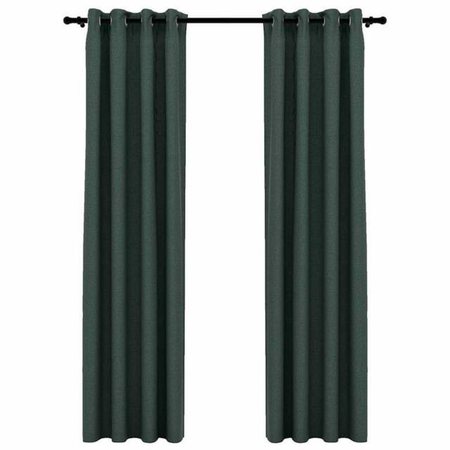 Berkfield Home Linen-Look Blackout Curtains with Grommets 2pcs Green 140x245cm - Size: 140x245 cm - image 1