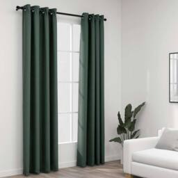 Berkfield Home Linen-Look Blackout Curtains with Grommets 2pcs Green 140x245cm - Size: 140x245 cm - thumbnail 2