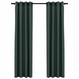 Berkfield Home Linen-Look Blackout Curtains with Grommets 2pcs Green 140x245cm - Size: 140x245 cm - thumbnail 1