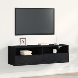 Berkfield Home TV Wall Cabinet Black Oak 100x30x30 cm Engineered Wood - Size: 100 x 30 x 30 cm - thumbnail 1
