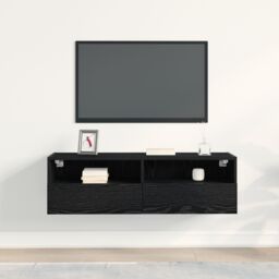 Berkfield Home TV Wall Cabinet Black Oak 100x30x30 cm Engineered Wood - Size: 100 x 30 x 30 cm - thumbnail 4