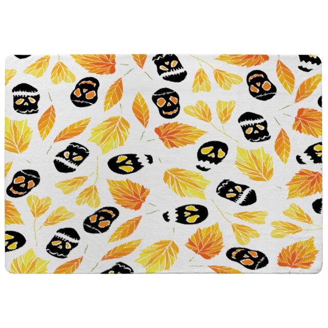 Benjamin Tate Design Autumn Leaves & Halloween Skulls Rug in Natural - Size: Large - image 1