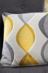 Fusion 'Lennox' Vertical Ogee Print Filled Cushion 100% Cotton in Mustard - Size: 43 cm x 43 cm