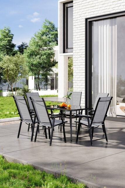 Garden Sanctuary 6-Seater Outdoor Garden Metallic Dining Table Set in Black - image 1