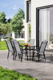 Garden Sanctuary 6-Seater Outdoor Garden Metallic Dining Table Set in Black - thumbnail 1