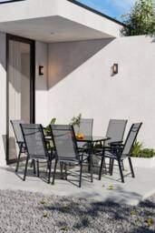 Garden Sanctuary 6-Seater Outdoor Garden Metallic Dining Table Set in Black - thumbnail 2