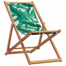 Berkfield Home Beautiful Folding Beach Chairs 2 pcs Leaf Pattern Fabric & Soli in Green