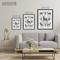 "Artery8 Antelope Savanna Africa Haeckel Botanical Black Framed Canvas Wall Art in White - Size: W12"" x H16""" - thumbnail 4