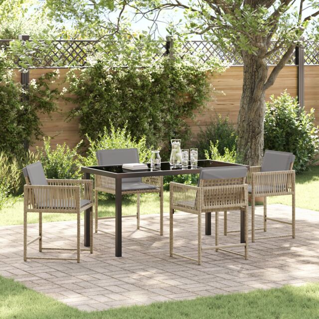 Berkfield Home 5 Piece Garden Dining Set with Cushions Beige Poly Rattan - image 1