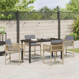 Berkfield Home 5 Piece Garden Dining Set with Cushions Beige Poly Rattan - thumbnail 4