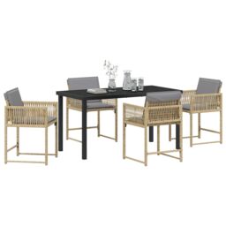 Berkfield Home 5 Piece Garden Dining Set with Cushions Beige Poly Rattan - thumbnail 3