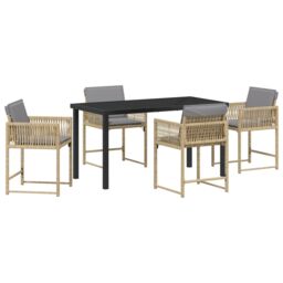 Berkfield Home 5 Piece Garden Dining Set with Cushions Beige Poly Rattan - thumbnail 2