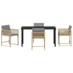 Berkfield Home 5 Piece Garden Dining Set with Cushions Beige Poly Rattan - thumbnail 7