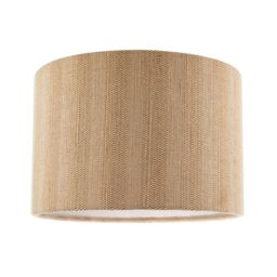 Happy Homewares Textured Oatmeal Linen Fabric Drum Lamp Shade with Taupe Cotton Lining in Light Beige - Size: 12 inches