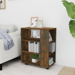 Berkfield Home Rolling Cabinet Smoked Oak 60x35x75 cm Engineered Wood in Brown - Size: 60 x 35 x 75 cm - thumbnail 3
