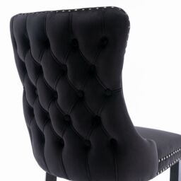 HomeTouch Sierra Set of 4 Luxe Velvet Dining Chairs Tufted Kitchen Chairs with High Wing Back & Oak Wood Legs in Black - Size: 4 Pack - thumbnail 6