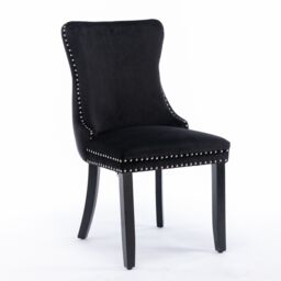HomeTouch Sierra Set of 4 Luxe Velvet Dining Chairs Tufted Kitchen Chairs with High Wing Back & Oak Wood Legs in Black - Size: 4 Pack - thumbnail 7