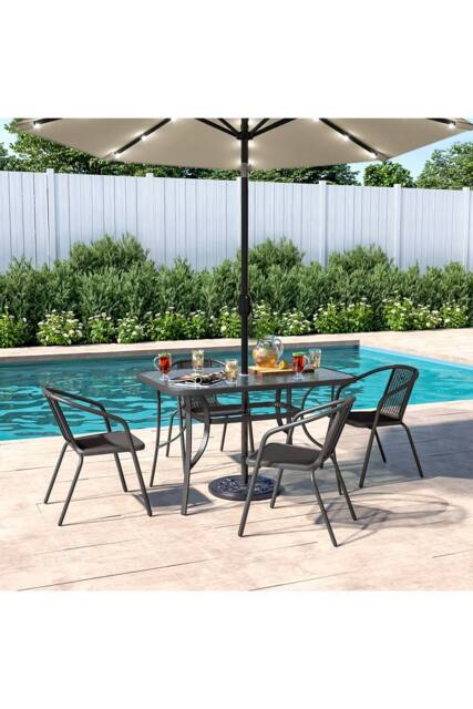 Living and Home 4 Person Patio Garden Dining Set With Umbrella in Black