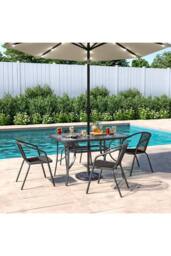 Living and Home 4 Person Patio Garden Dining Set With Umbrella in Black - thumbnail 1