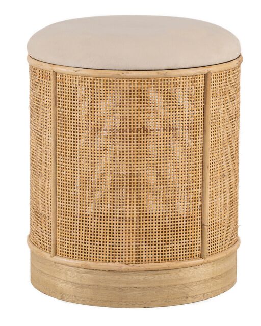 Nordlys Wood & Velvet Lounge Pouf in Beige - image 1