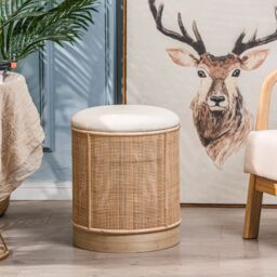 Nordlys Wood & Velvet Lounge Pouf in Beige - thumbnail 2