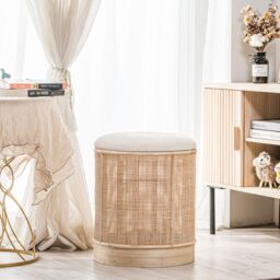 Nordlys Wood & Velvet Lounge Pouf in Beige - thumbnail 3