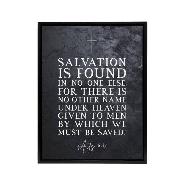 "Artery8 Acts 4 12 Salvation Found Jesus Bible Quote Framed Canvas Wall Art Print in Grey - Size: W12"" x H16""" - image 1