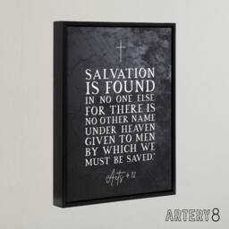 "Artery8 Acts 4 12 Salvation Found Jesus Bible Quote Framed Canvas Wall Art Print in Grey - Size: W12"" x H16""" - thumbnail 2
