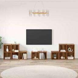 Berkfield Home TV Cabinet Set with Shelf with Storage 8 pcs Old Wood Engineered Wood in Brown - thumbnail 2
