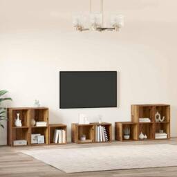 Berkfield Home TV Cabinet Set with Shelf with Storage 8 pcs Old Wood Engineered Wood in Brown - thumbnail 4
